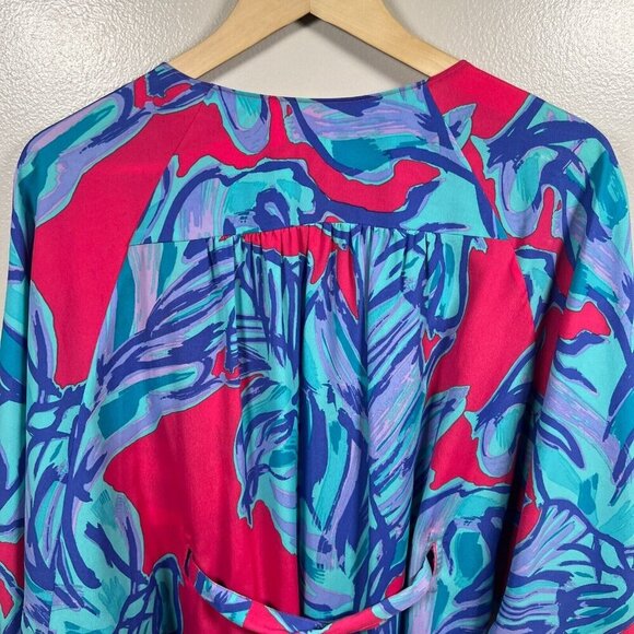 Lilly Pulitzer Wilda Caftan Dress Size Small Pink Sway Beaded Tropical Vacation - Picture 10 of 12